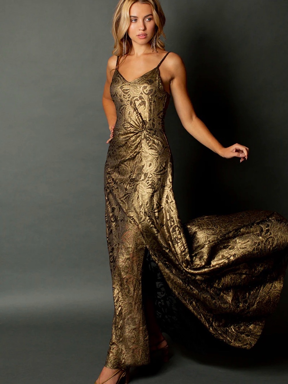 Joyfolie Metallic Gold Brocade Slip Gown